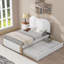 Lit plateforme simple tapissier avec pieds de support en bois manufacturé et massif et lit gigogne simple, blanc