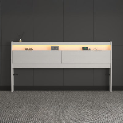headboard with storage with LED Light Storage Shelves Power Outlets USB Ports and Skirting Slot by Latitude Run