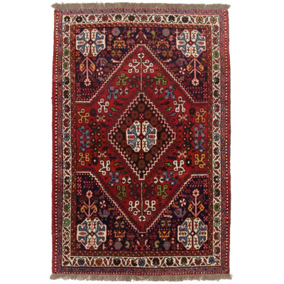 Tapis décoratif géométrique rouge fait à la main 3 pi 5 po x 5 pi 3 pi