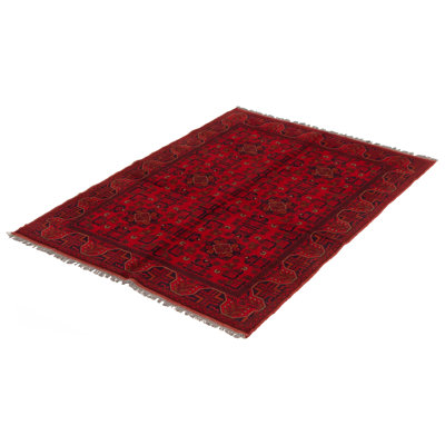 Tapis rouge turc noué à la main 4 pi 10 po x 6 pi 6 po Esari