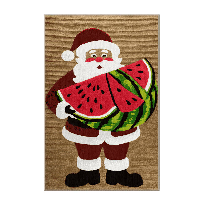  Tapis lavable père Noël avec fruits melon, Rectangulaire 8 pi x 10 pi