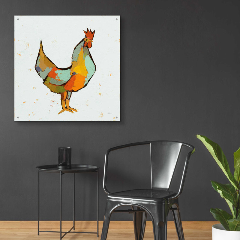 «The Strutter on White» par Phyllis Adams, art mural en verre acrylique, H 36 po x l 36 po