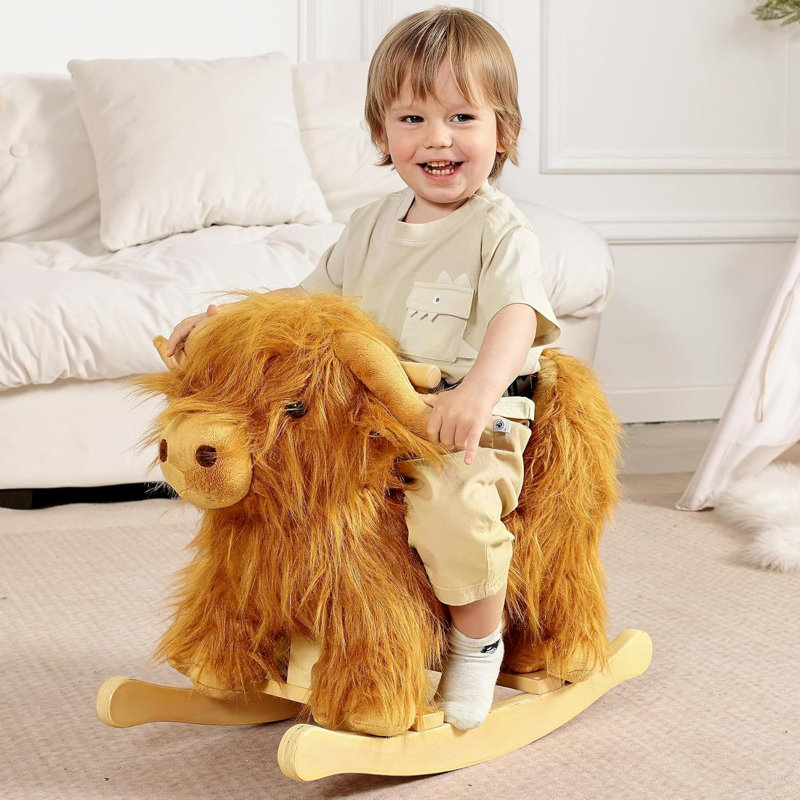 Cheval à bascule en peluche pour enfants avec ceinture de sécurité, fauteuil à bascule en bois pour enfants pour chambre d'enfant et salle de jeux