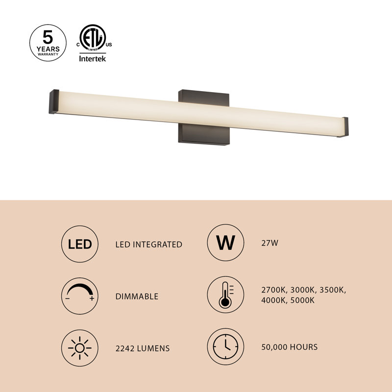 Geri 30-in Black dimmable LED Wall Sconce, Nickel