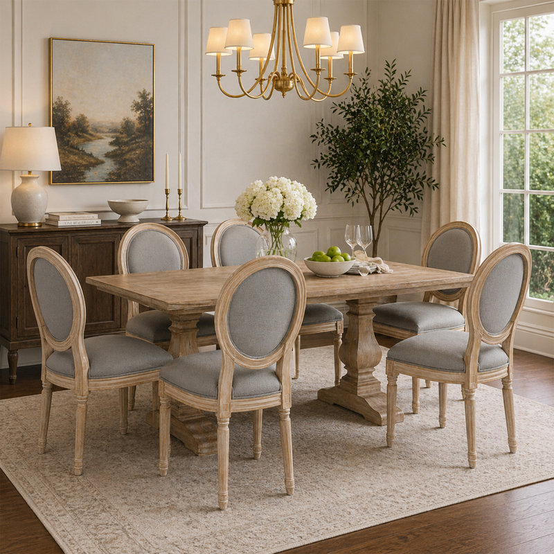 Fornear 20.25'' H Seat Height King Louis Back Solid Wood Dining Chairs, Light Gray
