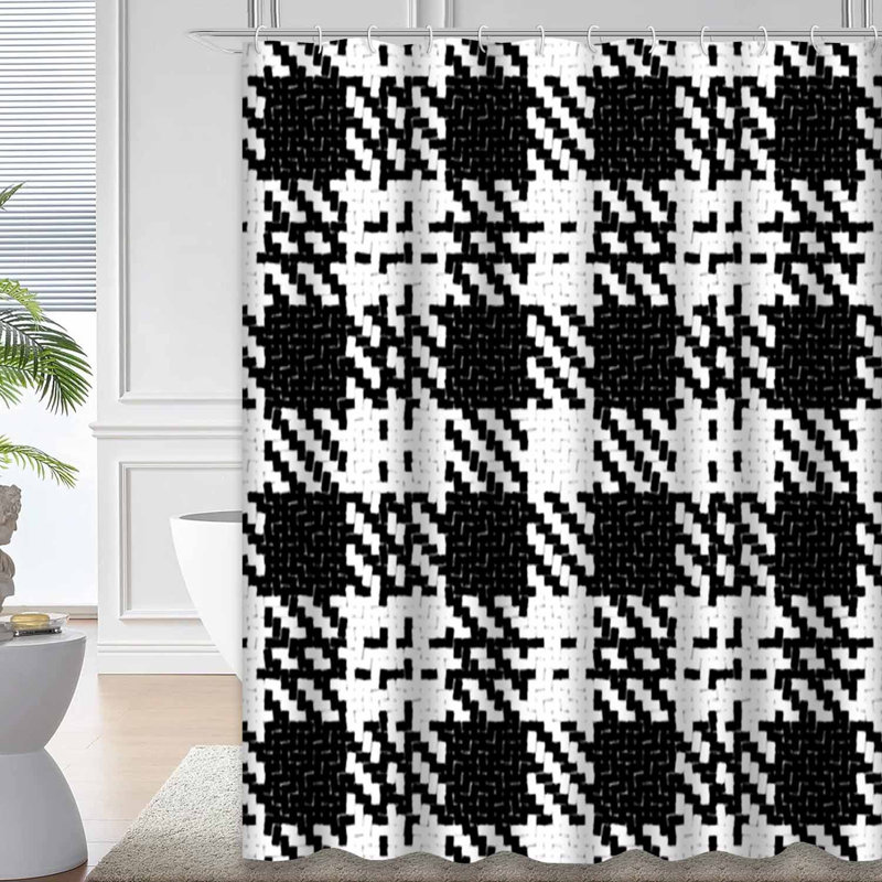 Rideau de douche noir et blanc avec 12 crochets Buffalo, L 72 po x l 78 po