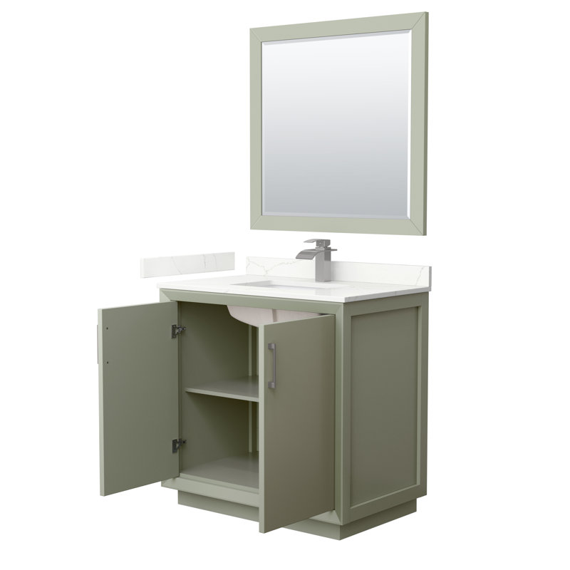 Strada 36 in. Single Vanity, Giotto Quartz, Light Green, Brushed Nickel