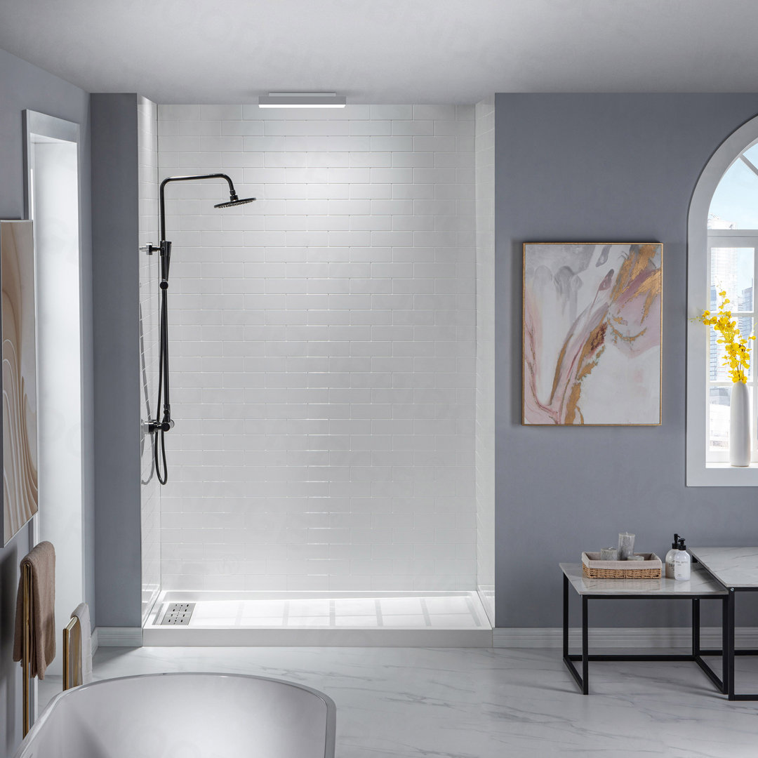 60'' W 32'' D 75/96'' H Glue Up Solid Surface Shower Wall Panel Surround, Cuttable, 0.137-in thick WoodBridge 