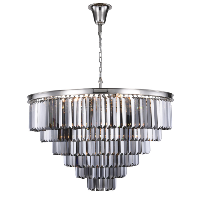 Yazmin Crystal Dimmable Tiered Chandelier, Gray, Polished Nickel