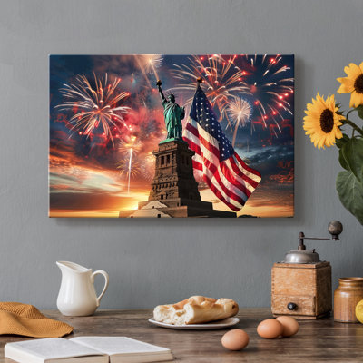 Liberty, Flag, and Fireworks-Gallery Wrapped Canvas - Ready to Hang