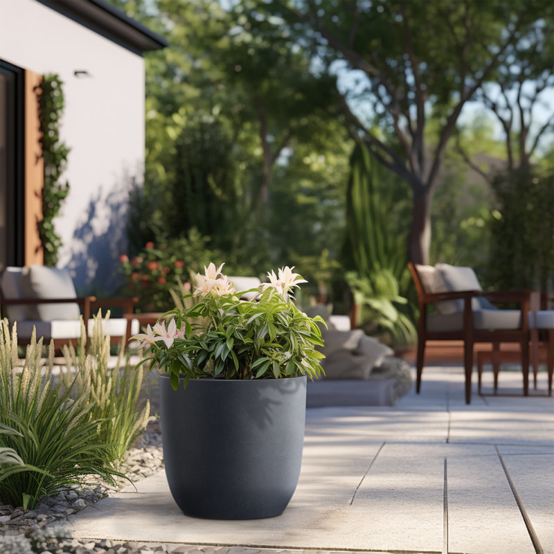 Pot à fleurs en béton Karola, Gris granit, H 15,5 po x l 17 po x P 17 po