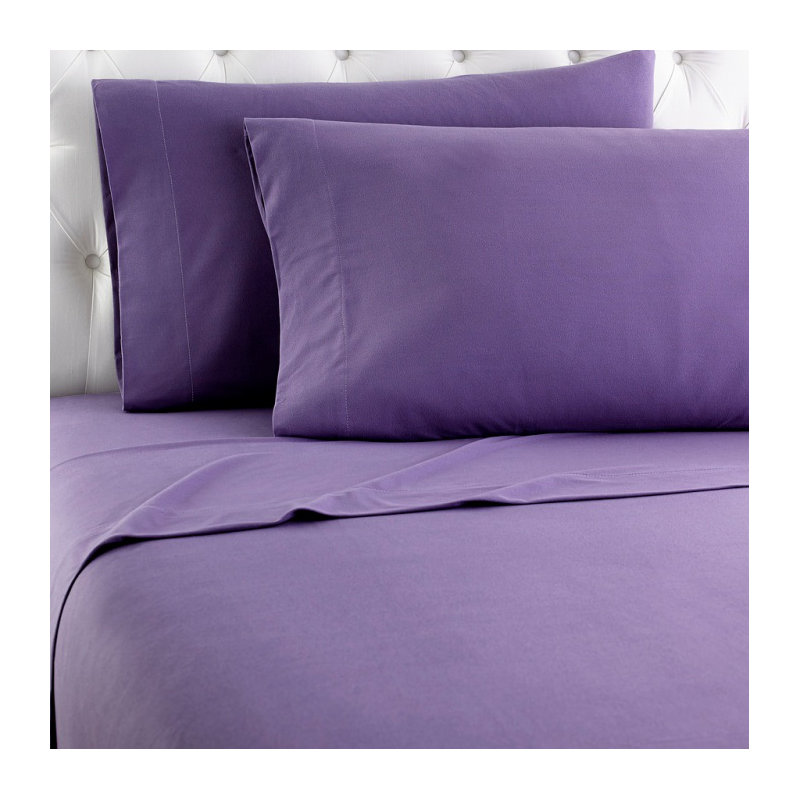 Micro Flannel® Solid Colour Deep-Pocket Sheet Set, Twin Sheet Set + Fitted Sheet + 1 Pillowcase, Plum