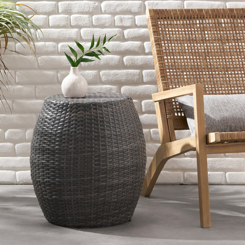 Table d'appoint d'extérieur en osier pour terrasse 14,00 ", Gris