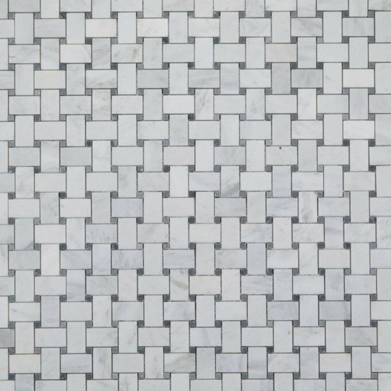 Honed Eastern White Marble Basketweave With A Grey Dot