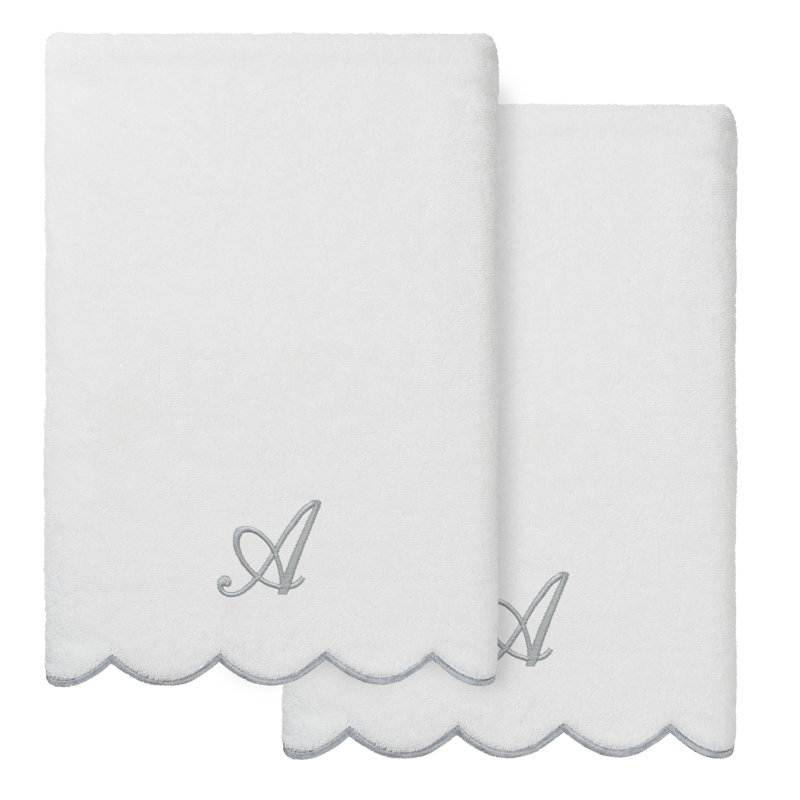 Ensemble de serviettes de bain personnalisées 100% coton turque 2 pièces Linum Home Textiles ADORNIA, A, Blanc / Gris