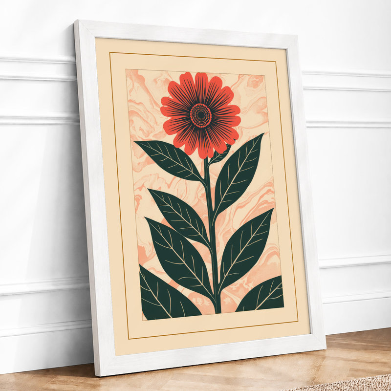 Red Gerbera Daisy Botanical - Print, A3 - 42.0 x 29.7 cm, White