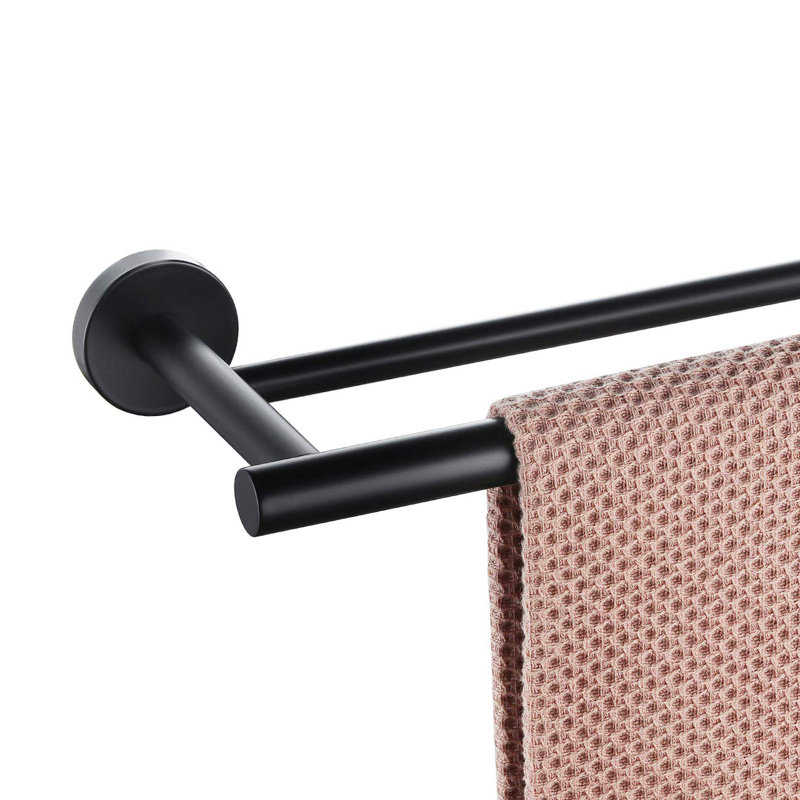 Double barre à serviettes en acier inoxydable brossé, porte-serviettes mural pour salle de bain, Noir mat