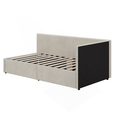 Twin Size L Shape Corner Bed, Corduroy Upholstered Daybed by Latitude Run