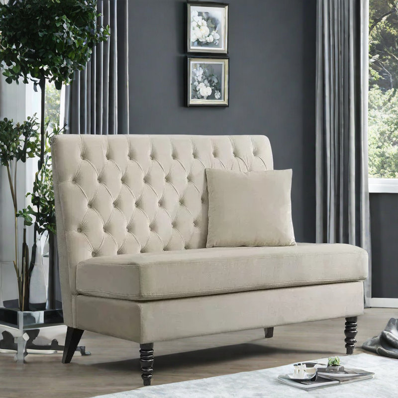 Banc rembourré en velours, 55 po de largeur, Beige