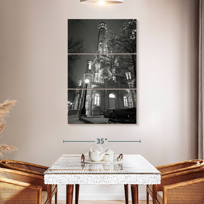 Sireci Illuminated Chicago Water Tower In BW, 32" H x 20" W
