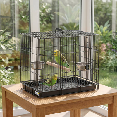 Bird Cage Portable w/ Slide-Out Tray 49 cm, Black