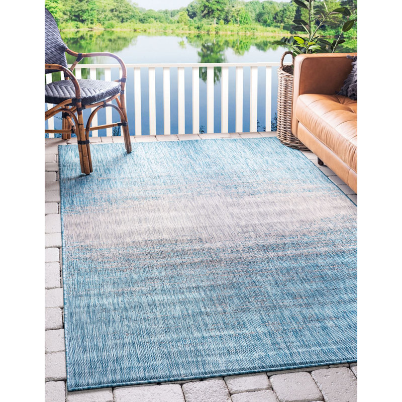 Outdoor Iris Area Rug Ocean Color, Rectangle 9' x 12'