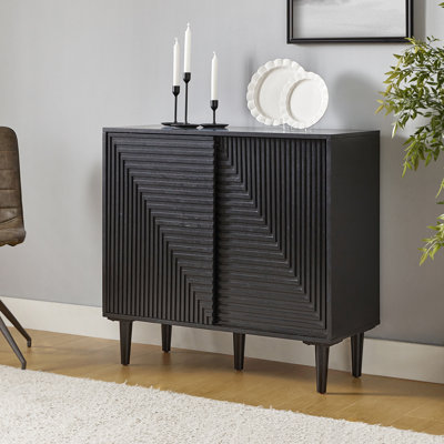 Arkayla Mid-century Modern 36''W Solid 2-Door Multifunction Accent Cabinet with Wine Rack