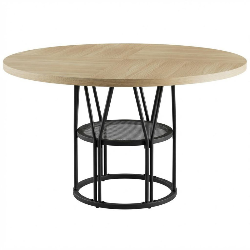 Round Metal Base Dining Table, Beige