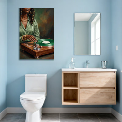 Fashion Woman With Vinyl Record Player