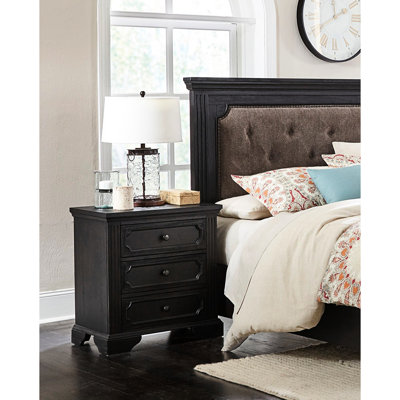 Table de chevet gris anthracite 3 tiroirs pour le confort de la chambre à coucher, avec finition