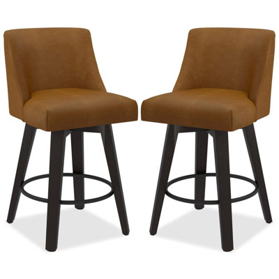 26" Height 360° Swivel Counter Bar Stools Faux Leather Upholstered Kitchen Island Stools, Wrinkle-Resistant & Wipe-Clean (2-Stool Set)