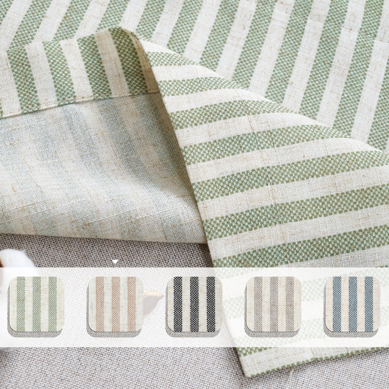 Linen Striped Valance for Windows Farmhouse Double Layered Valance for Kitchen Bathroom RV Rod Pocket, Green/Beige