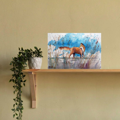Alert Fox In Reeds Rustic Serene Contemporary Fox Nature Wildlife Wall Art Print