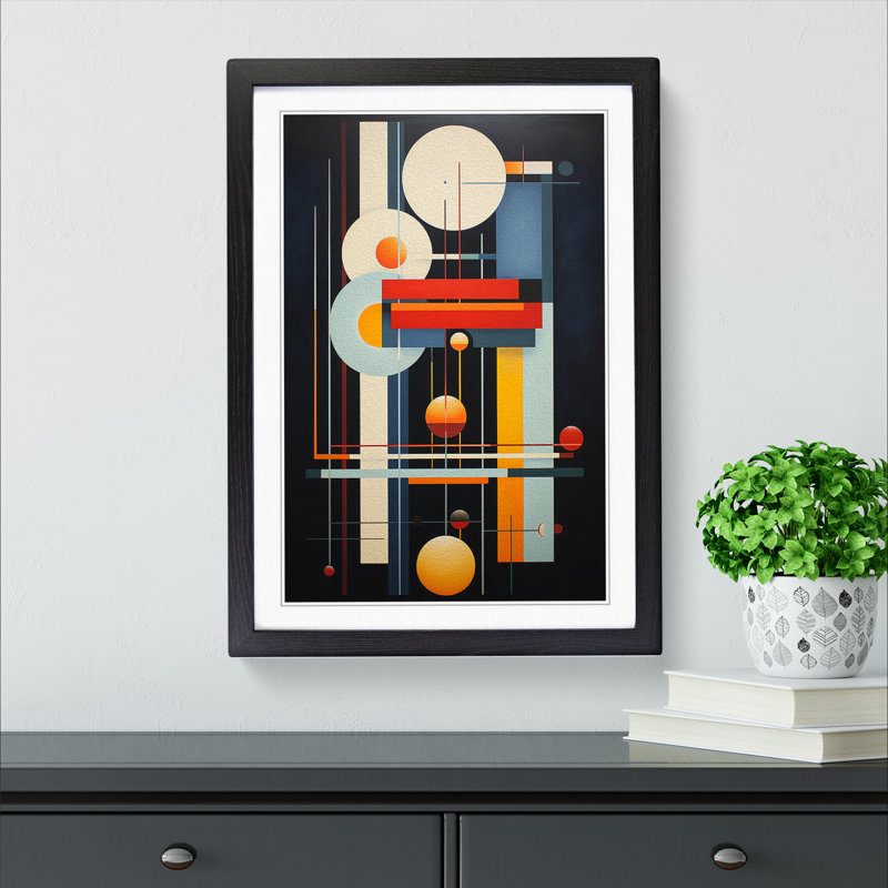 Bauhaus Art Deco No.2 - Single Picture Frame Print on Wood, 64cm H x 46cm W x 2cm D, Black Framed
