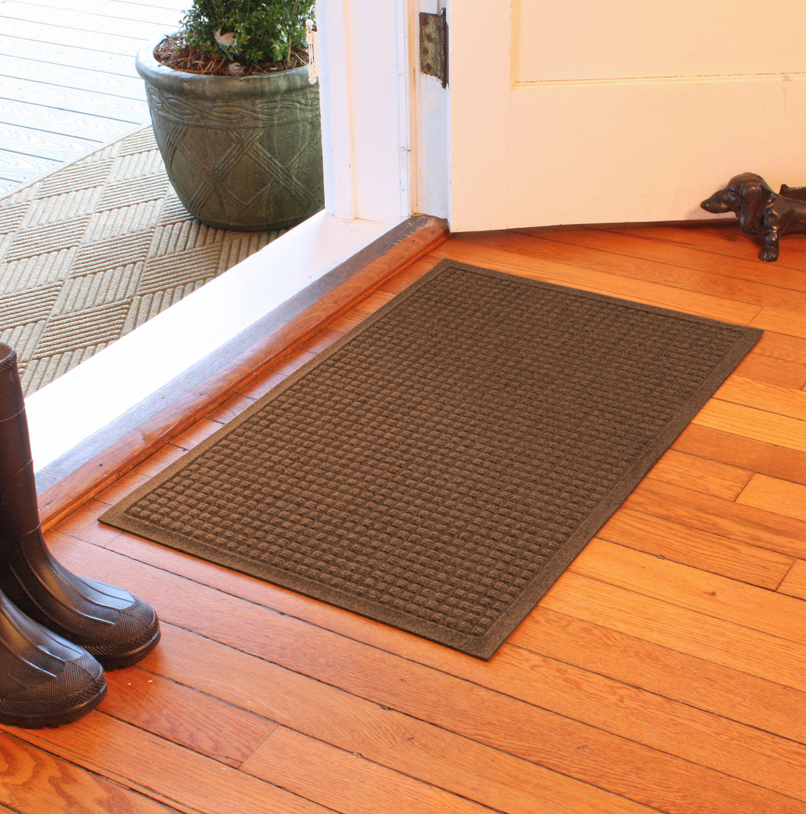WaterHog Squares Non-Slip Doormat, Rectangle 2' x 3', Dark Brown
