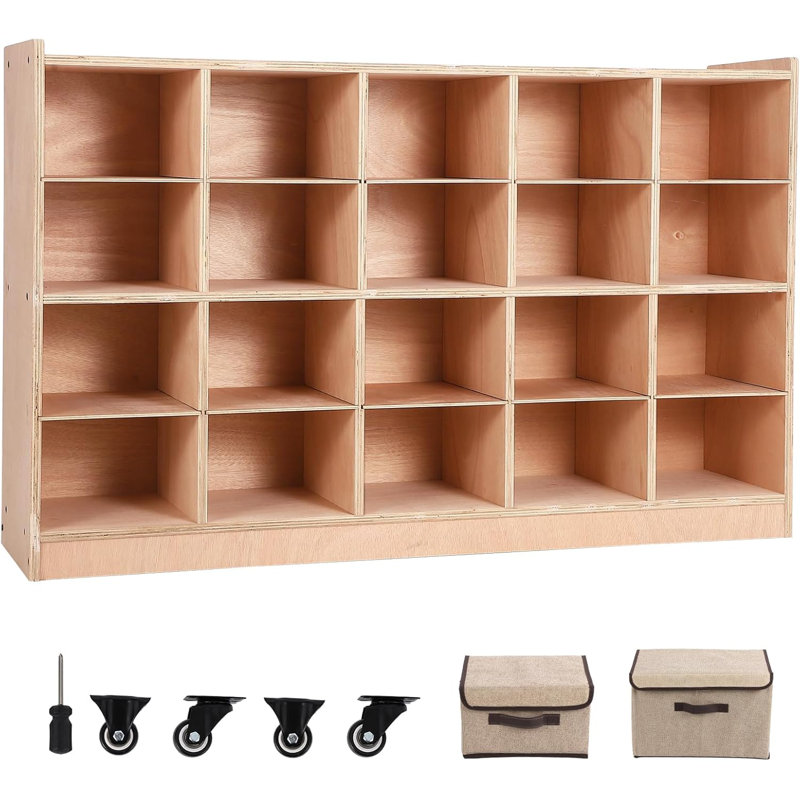Armoire de rangement, casier de rangement avec 5 fixations anti-basculement, 4 roulettes et 2 boîtes