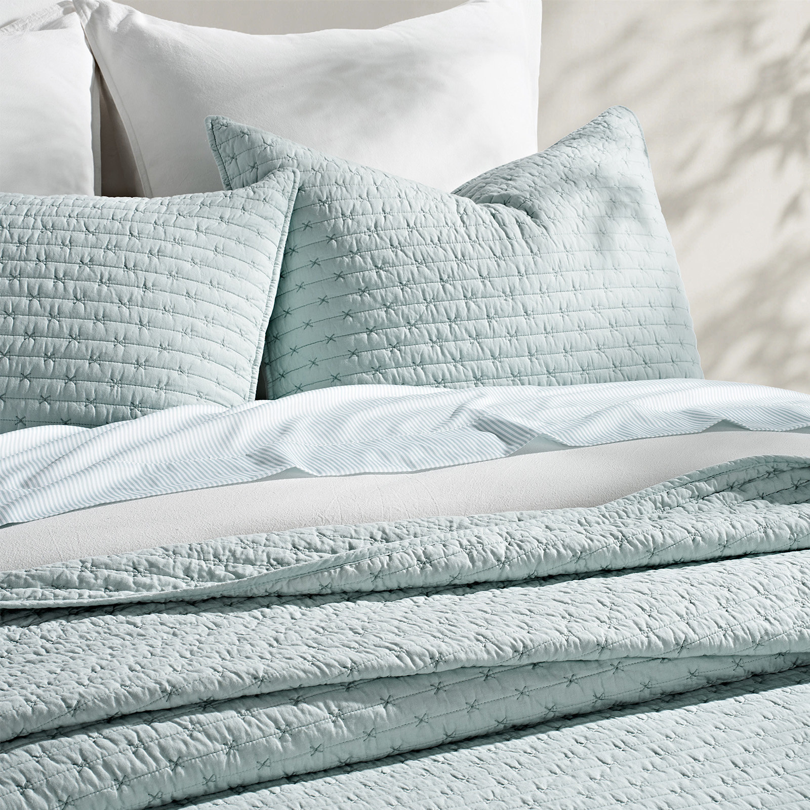 Cotton Quilt Set, Queen + 2 Shams, Seafoam