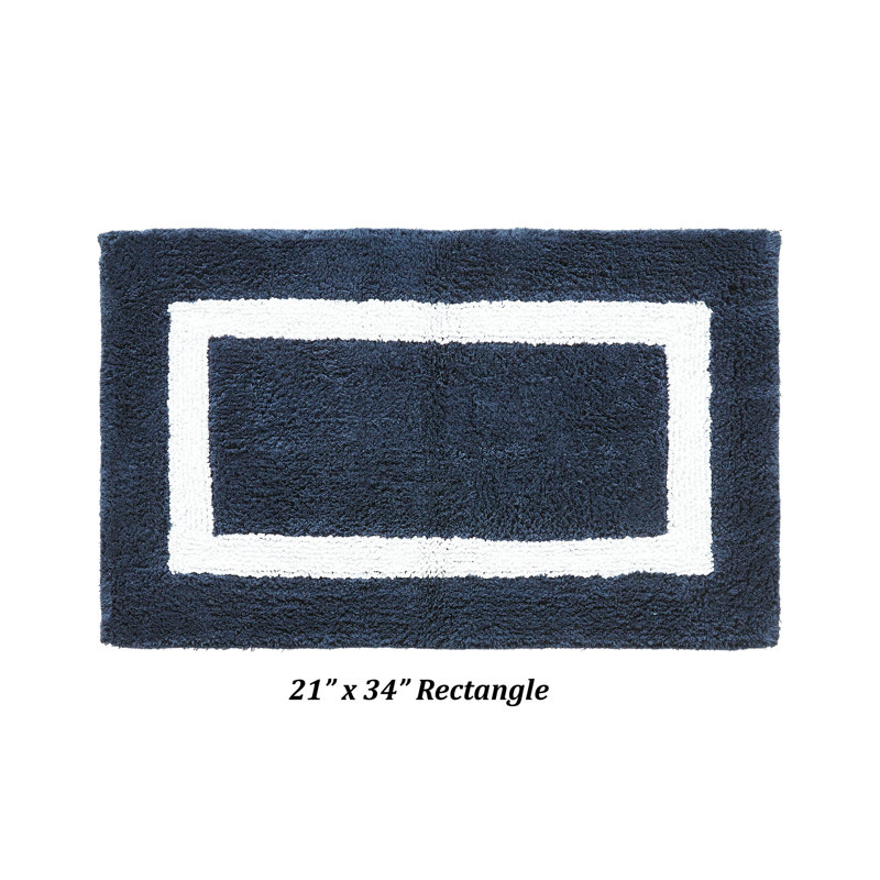 Tapis pour salle de bain réversible 100% coton Widman, Rectangle 21 po x 34 po, Bleu marine/blanc