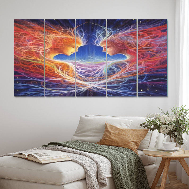 «Twin Flame Divine Love I» - Décoration murale romantique - 5 panneaux égaux