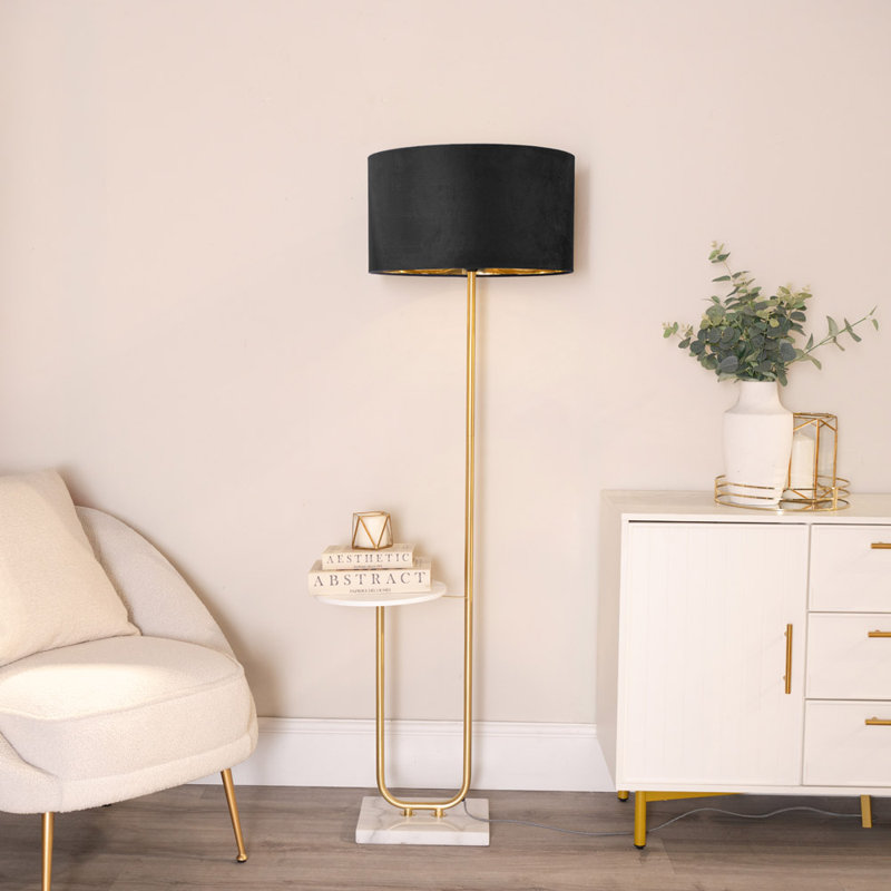 Ahlayla 146cm Traditional Floor Lamp, Black/Gold, No, Brushed/White