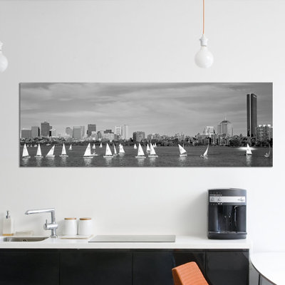 « usa, massachusetts, boston, charles river, vue of bateau on a river » par a city», reproduction de photo sur toile