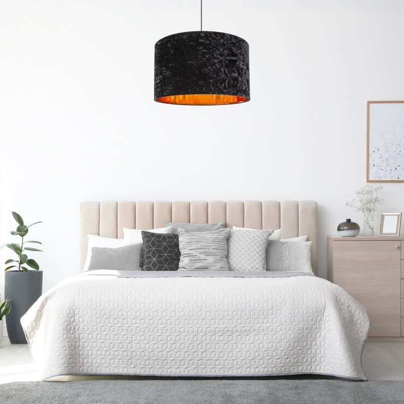 30cm Velvet Drum Lamp Shade, Black, 15cm H x 20cm W x 20cm D
