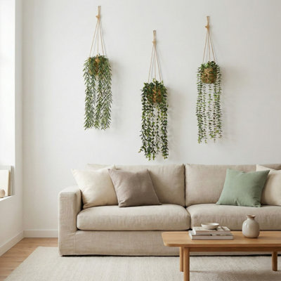 Ensemble de 3 plantes artificielles suspendues et panier de 33 po Boho-chic