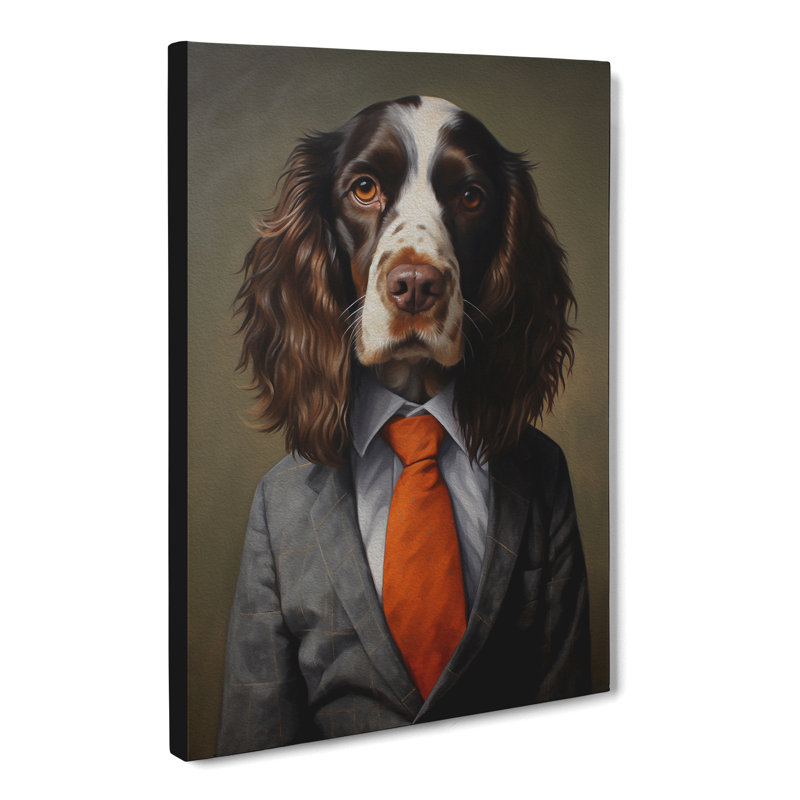 English Springer Spaniel in a Suit Painting - Wrapped Canvas, 50cm H x 35cm W x 3cm D