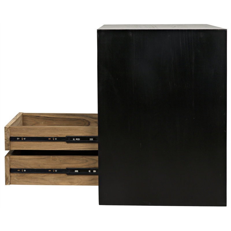 Hand Rubbed Black and Wood End Table with Storage