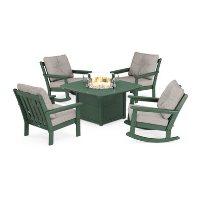 Vineyard 5-Piece Deep Seating Rocking Chair Conversation Set with Fire Pit Table -  POLYWOOD®, PWS410-2-GR145982