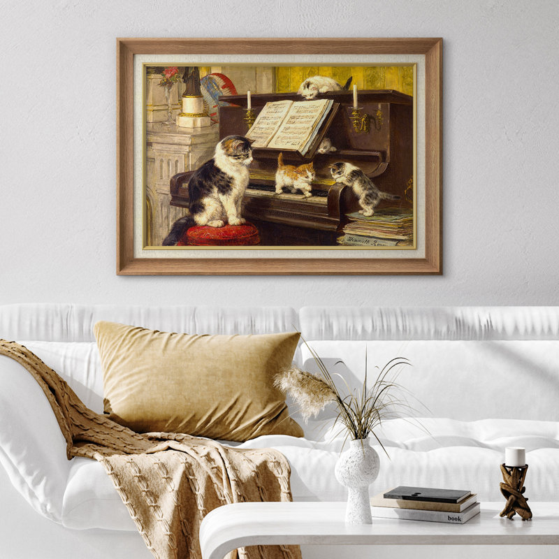 Art rétro de chats jouant du piano, images de salon, impression sur toile encadrée sur toile., H 26 po x l 36 po
