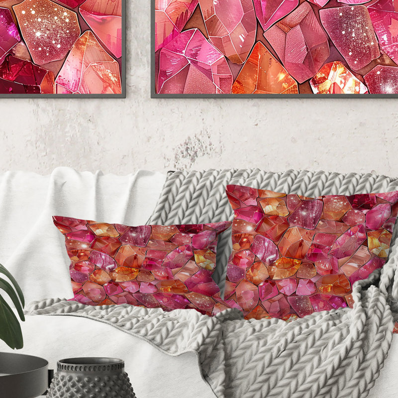Coussin moderne rose et or scintillant Gems III, H 18 po x l 18 po