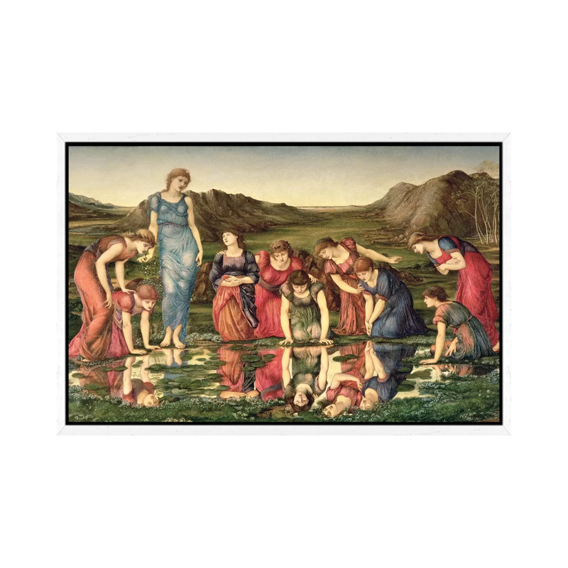 The Mirror Of Venus, 1870-76 by Edward Coley Burne-Jones - Painting on Canvas, 45.72cm H x 66.04cm W x 3.81cm D, White Framed