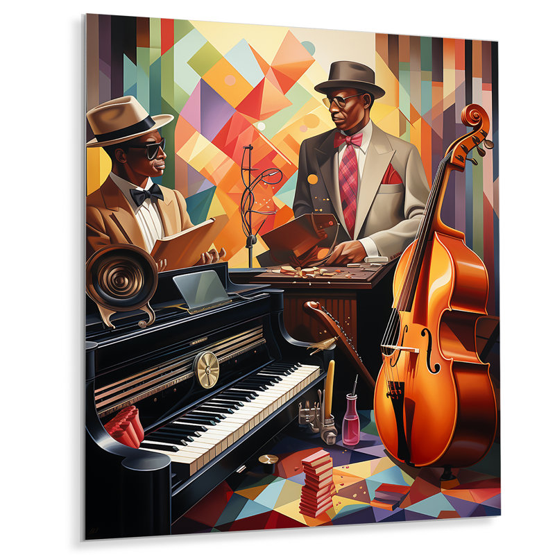 Cubist Jazz Harmony 2 - Jukeboxes, art mural en métal, H 32 po x l 16 po x P 1 po